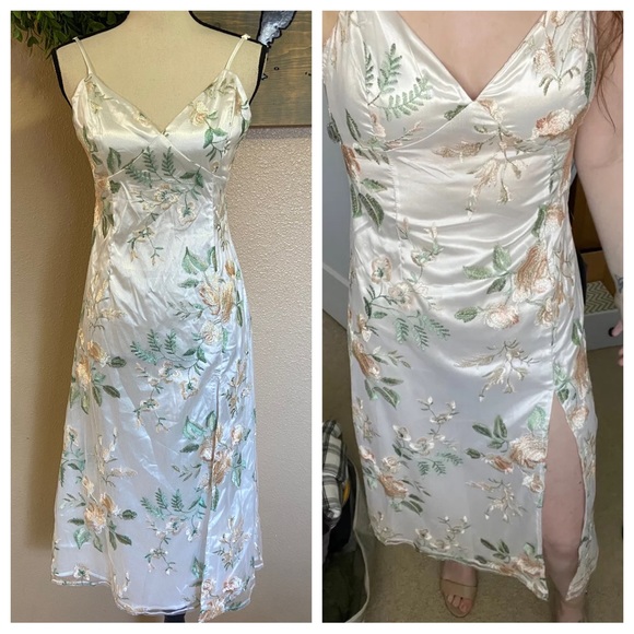 NWOT Lulus Dainty Dreaming White Floral Embroidered Slip Midi Dress - Picture 11 of 11